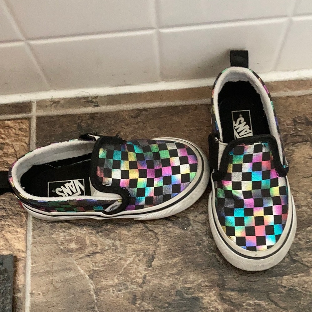 Metallic Rainbow check Girls Vans Slip On